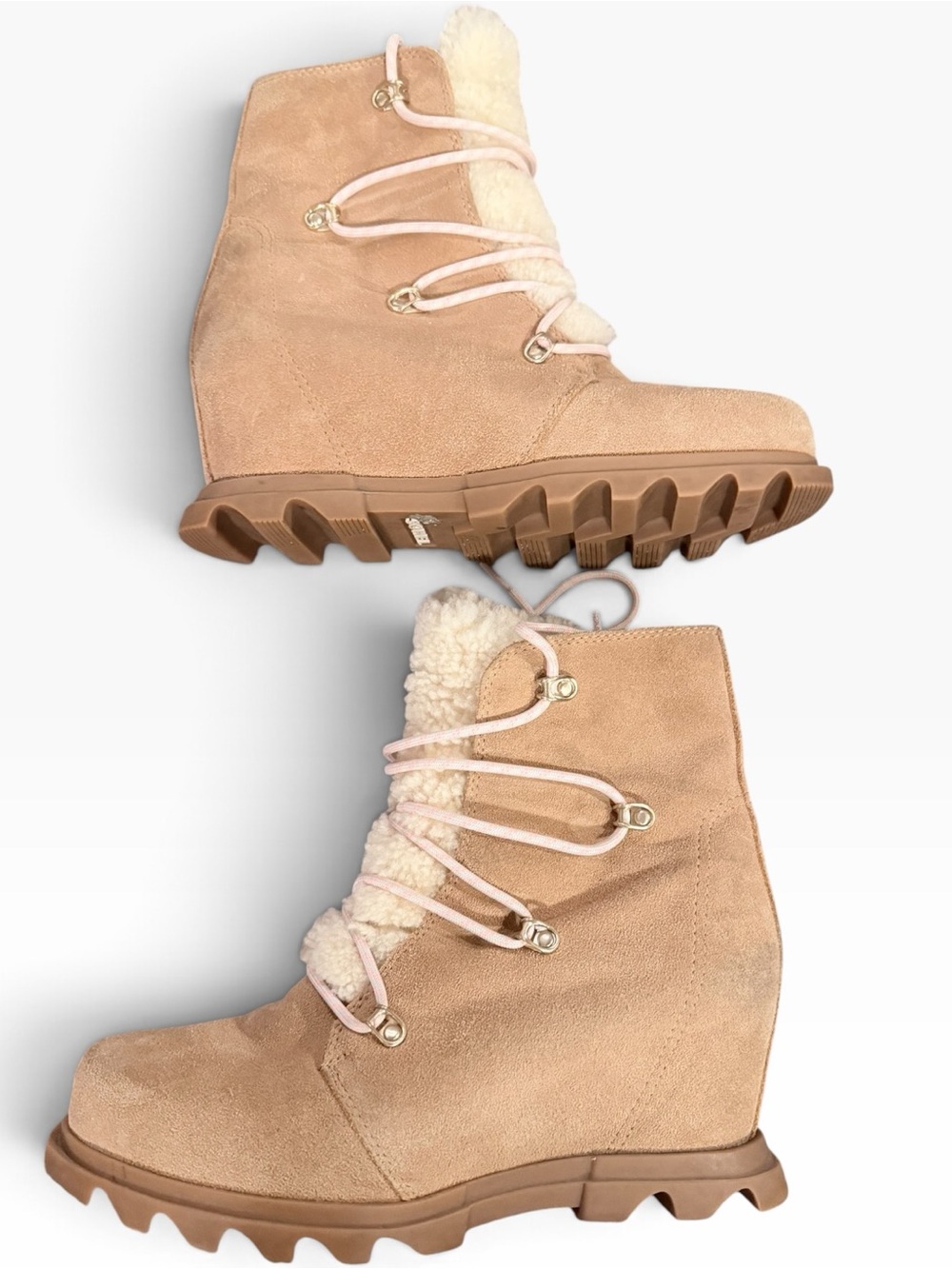 Sorel Blush Suede Wedge Shearling Lace-Up Boot